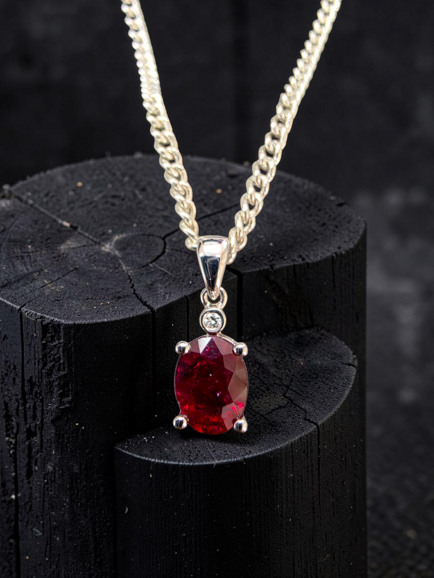 Semboku 1.00 cts. Natural Pigeons Blood Vivid Red Ruby Drop Pendant (with 18K White Gold and Natural White Diamonds)