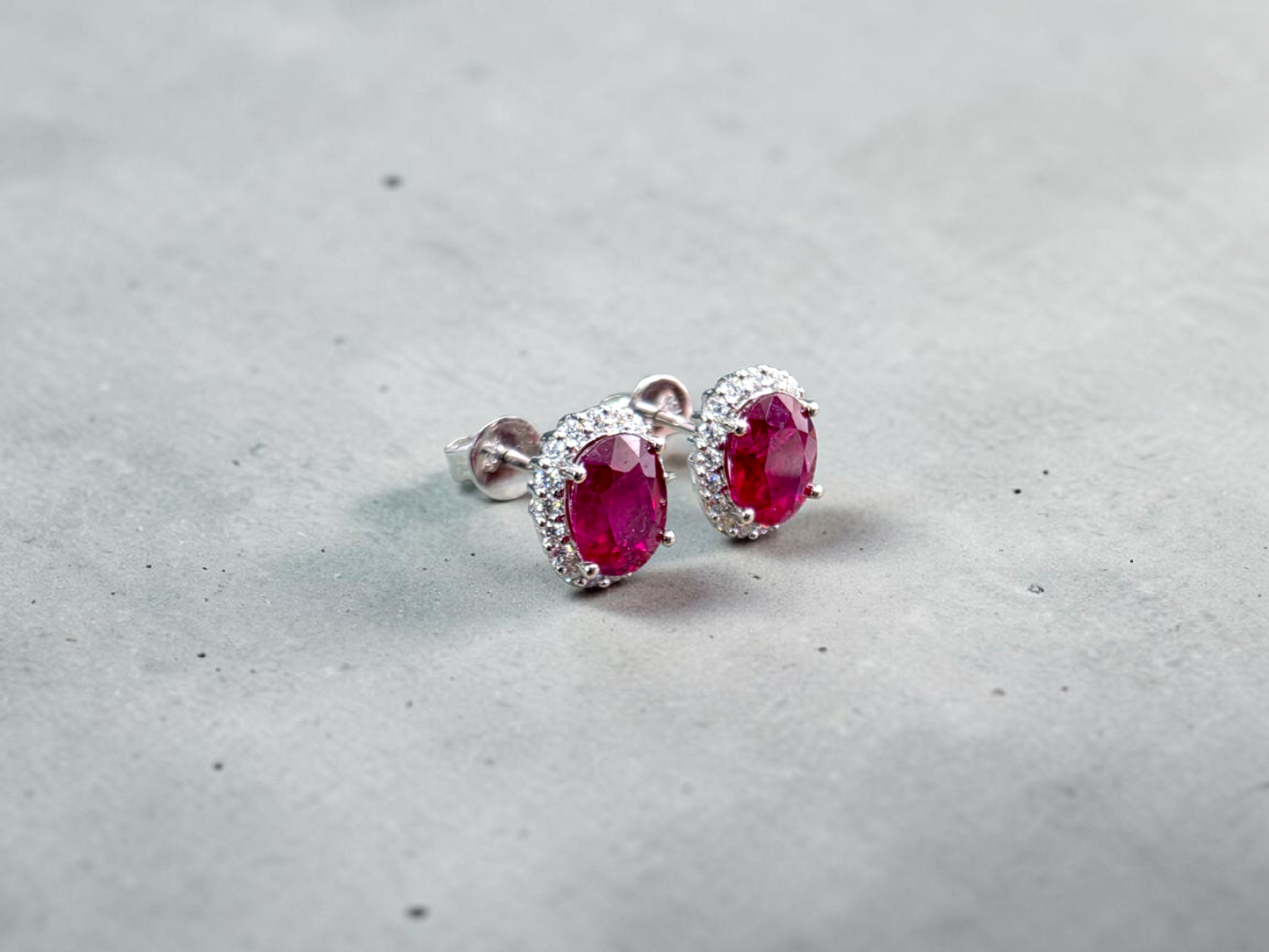 Eternal Sunshine 2.50 cts. Deep Vivid Red Ruby Stud Earrings (with Natural White Diamonds Halo and 18K White Gold) - V6
