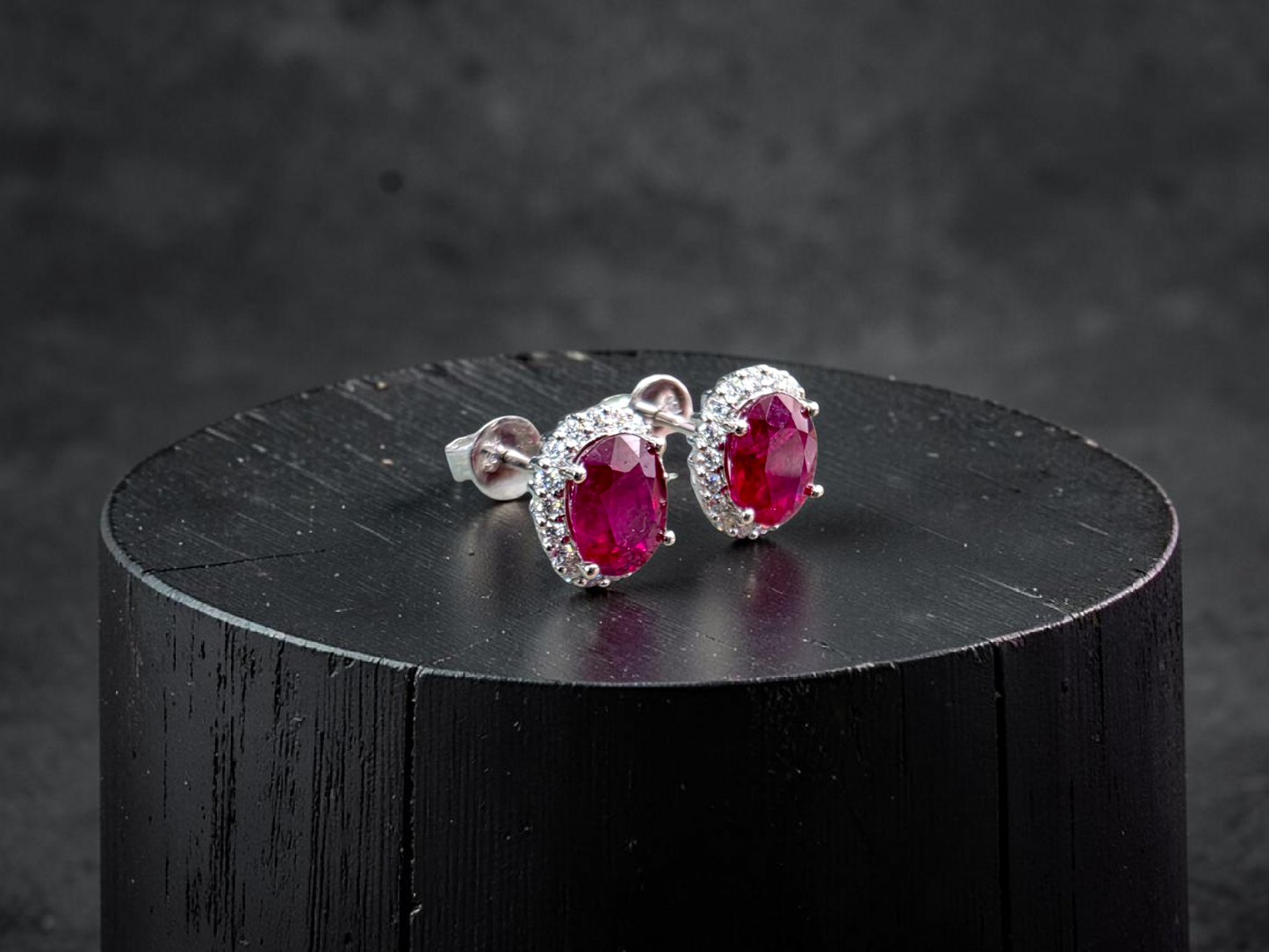 Eternal Sunshine 2.50 cts. Deep Vivid Red Ruby Stud Earrings (with Natural White Diamonds Halo and 18K White Gold) - V6