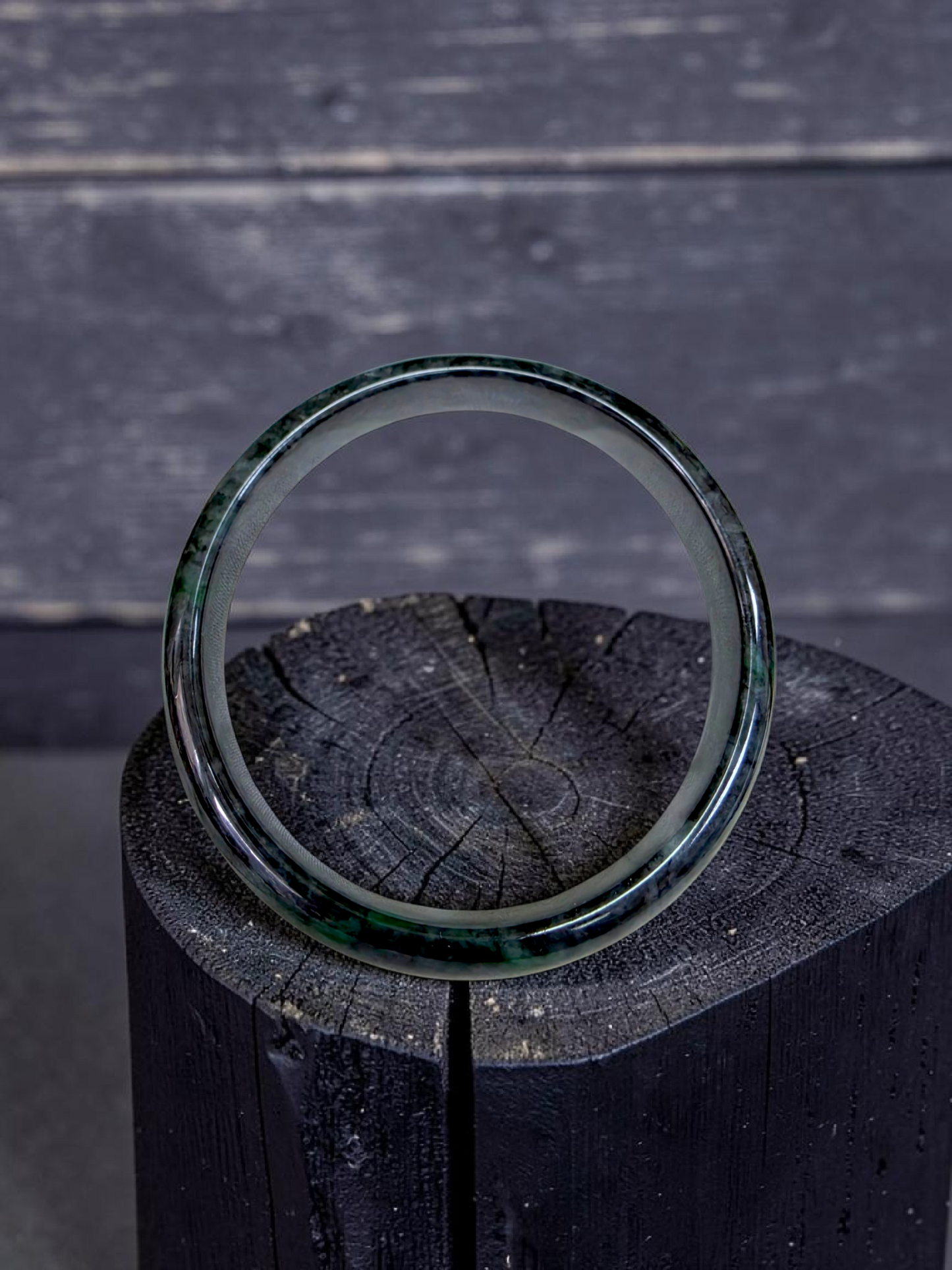 Earth's (MADE IN JAPAN) Burmese Black and Green A-Jade Round Bangle Bracelet - 08841