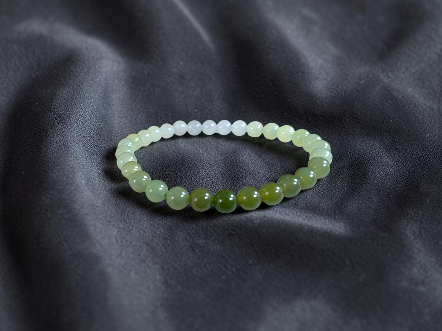 Japanese Hombre Jungle Green Canadian Nephrite Jade Beaded Bracelet (MADE IN JAPAN) (6.00 mm Each x 30 beads) 04003