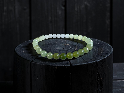 Japanese Hombre Jungle Green Canadian Nephrite Jade Beaded Bracelet (MADE IN JAPAN) (6.00 mm Each x 30 beads) 04003