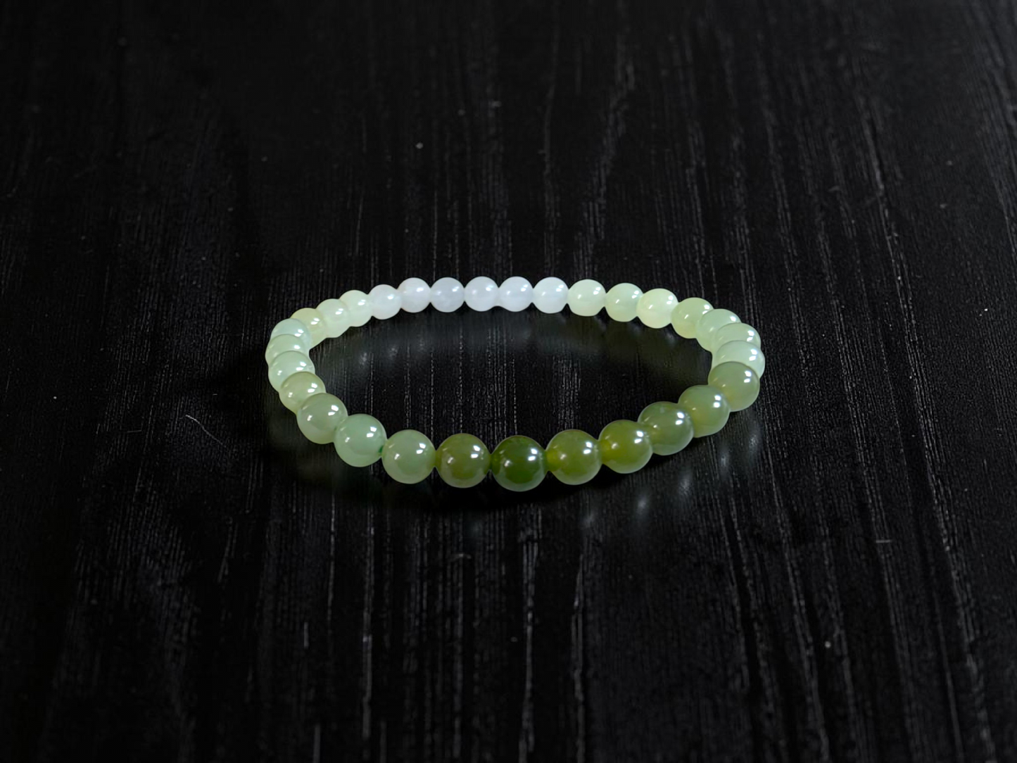 Japanese Hombre Jungle Green Canadian Nephrite Jade Beaded Bracelet (MADE IN JAPAN) (6.00 mm Each x 30 beads) 04003