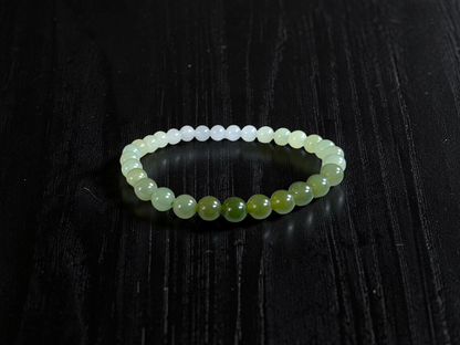 Japanese Hombre Jungle Green Canadian Nephrite Jade Beaded Bracelet (MADE IN JAPAN) (6.00 mm Each x 30 beads) 04003