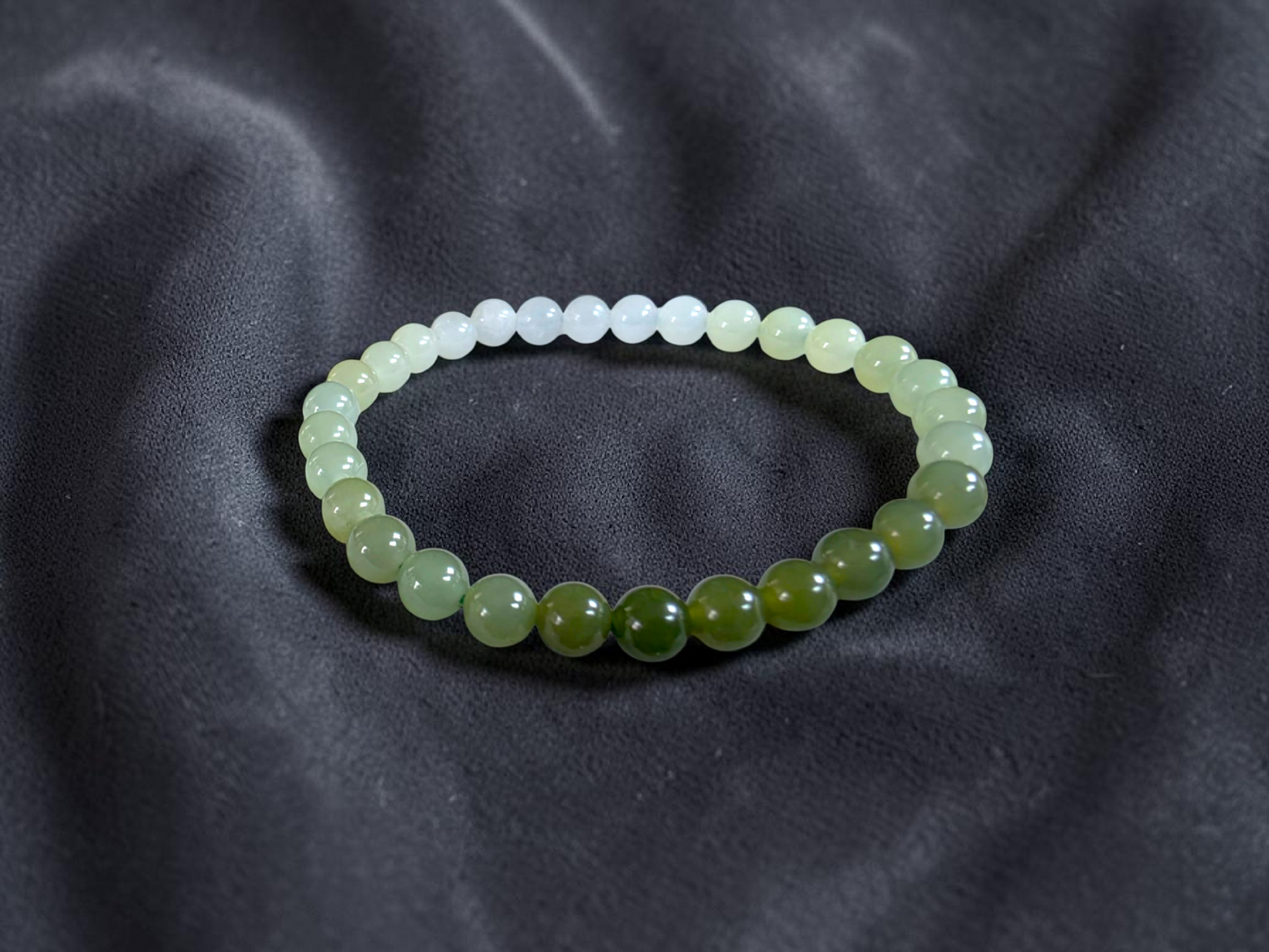 Japanese Hombre Jungle Green Canadian Nephrite Jade Beaded Bracelet (MADE IN JAPAN) (6.00 mm Each x 30 beads) 04003