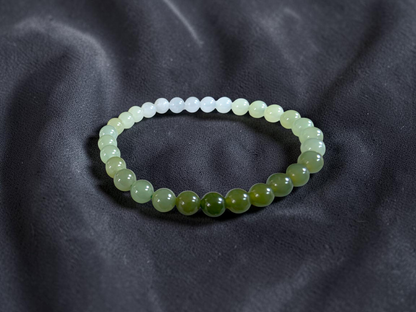 Japanese Hombre Jungle Green Canadian Nephrite Jade Beaded Bracelet (MADE IN JAPAN) (6.00 mm Each x 30 beads) 04003