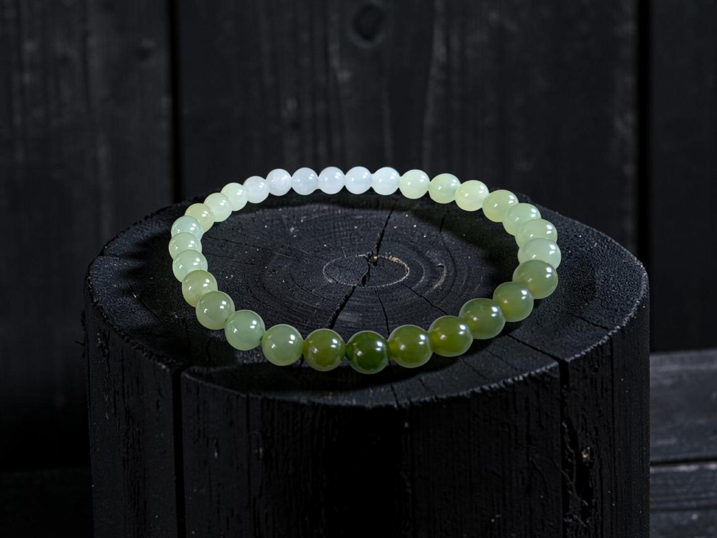 Japanese Hombre Jungle Green Canadian Nephrite Jade Beaded Bracelet (MADE IN JAPAN) (6.00 mm Each x 30 beads) 04003
