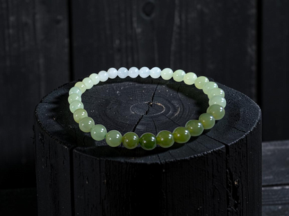 Japanese Hombre Jungle Green Canadian Nephrite Jade Beaded Bracelet (MADE IN JAPAN) (6.00 mm Each x 30 beads) 04003
