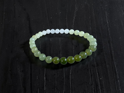 Japanese Hombre Jungle Green Canadian Nephrite Jade Beaded Bracelet (MADE IN JAPAN) (6.00 mm Each x 30 beads) 04003