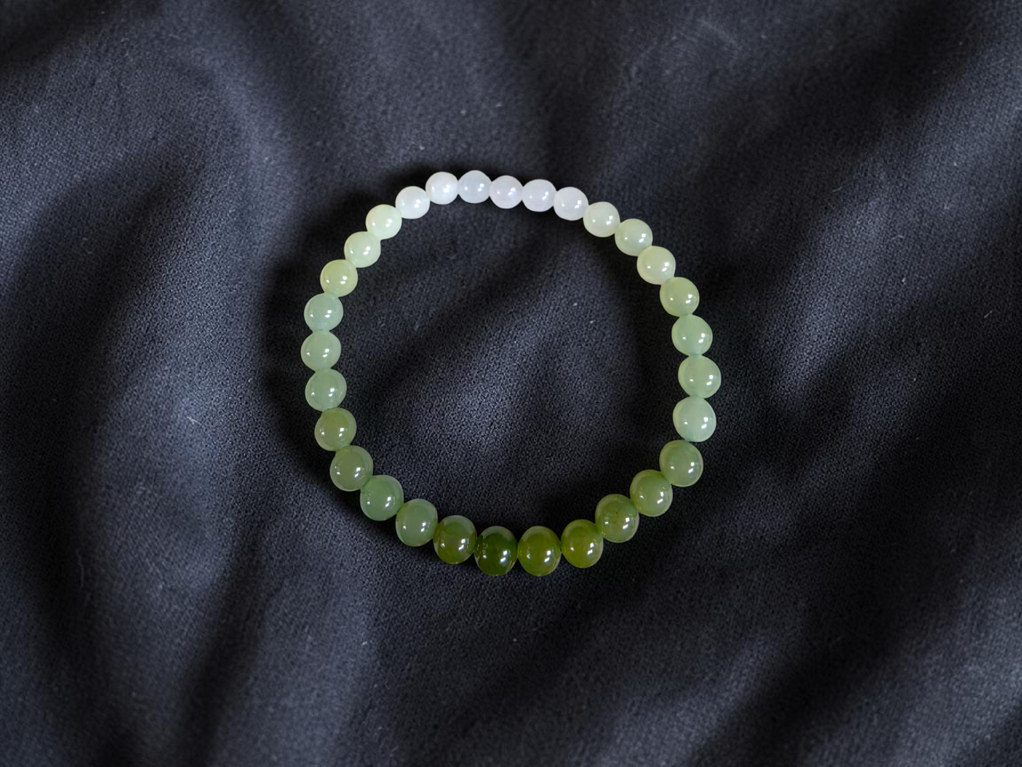 Japanese Hombre Jungle Green Canadian Nephrite Jade Beaded Bracelet (MADE IN JAPAN) (6.00 mm Each x 30 beads) 04003