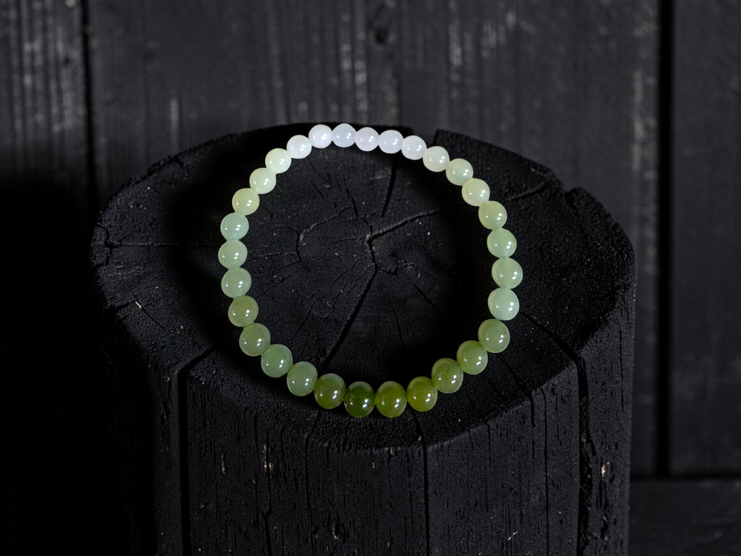 Japanese Hombre Jungle Green Canadian Nephrite Jade Beaded Bracelet (MADE IN JAPAN) (6.00 mm Each x 30 beads) 04003