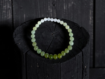 Japanese Hombre Jungle Green Canadian Nephrite Jade Beaded Bracelet (MADE IN JAPAN) (6.00 mm Each x 30 beads) 04003
