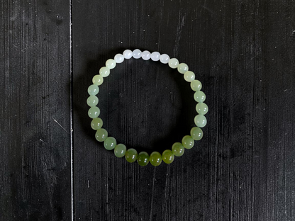 Japanese Hombre Jungle Green Canadian Nephrite Jade Beaded Bracelet (MADE IN JAPAN) (6.00 mm Each x 30 beads) 04003