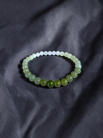 Japanese Hombre Jungle Green Canadian Nephrite Jade Beaded Bracelet (MADE IN JAPAN) (6.00 mm Each x 30 beads) 04003