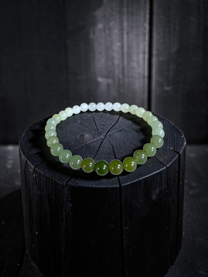 Japanese Hombre Jungle Green Canadian Nephrite Jade Beaded Bracelet (MADE IN JAPAN) (6.00 mm Each x 30 beads) 04003