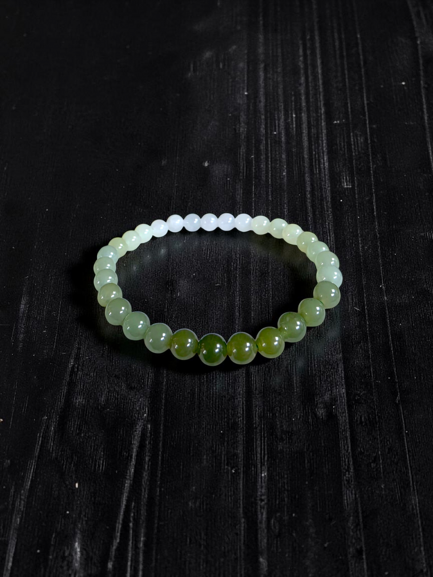 Japanese Hombre Jungle Green Canadian Nephrite Jade Beaded Bracelet (MADE IN JAPAN) (6.00 mm Each x 30 beads) 04003