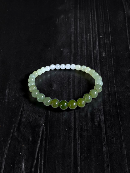 Japanese Hombre Jungle Green Canadian Nephrite Jade Beaded Bracelet (MADE IN JAPAN) (6.00 mm Each x 30 beads) 04003