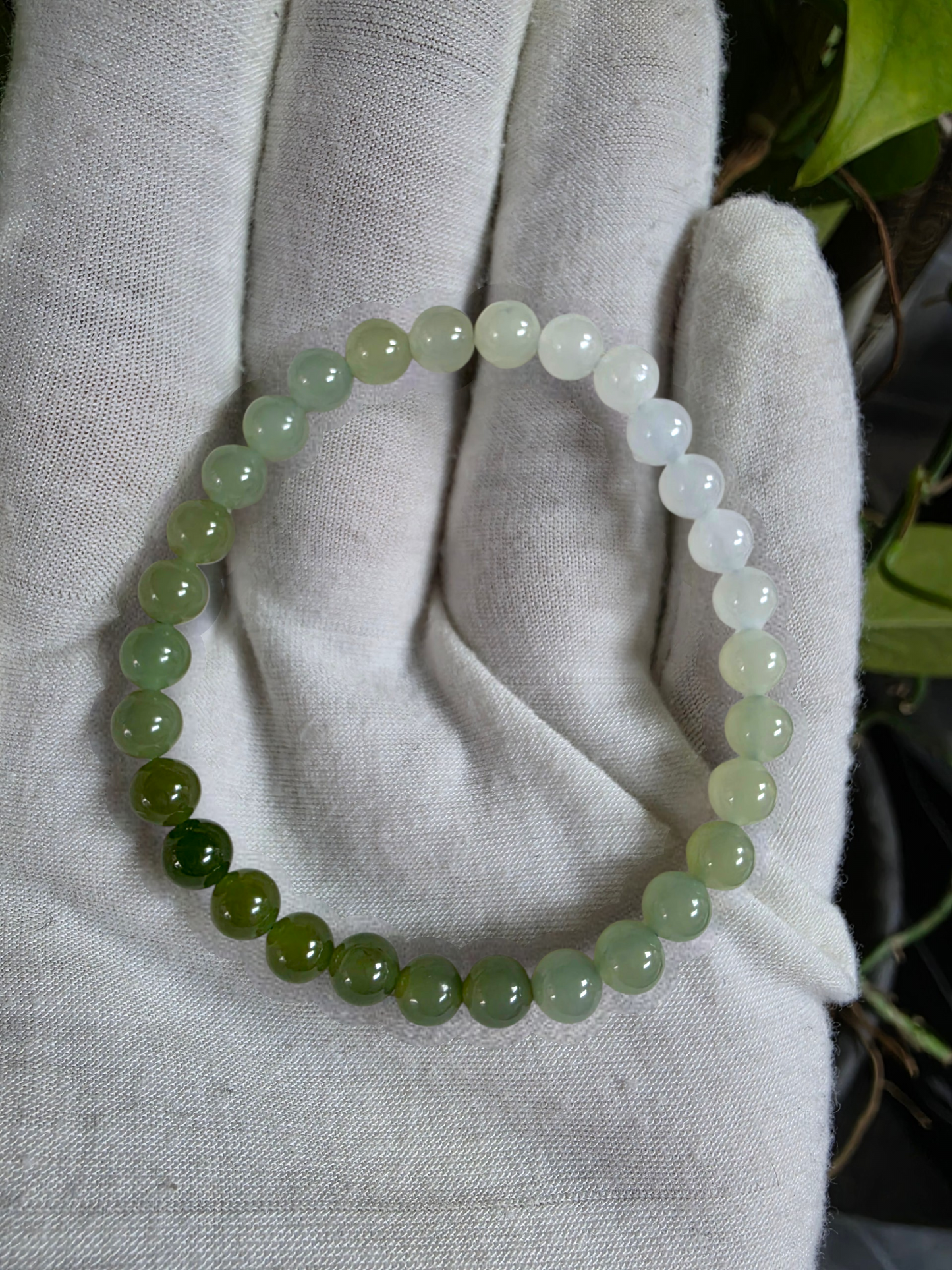 Japanese Hombre Jungle Green Canadian Nephrite Jade Beaded Bracelet (MADE IN JAPAN) (6.00 mm Each x 30 beads) 04003