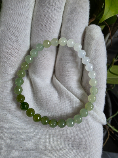 Japanese Hombre Jungle Green Canadian Nephrite Jade Beaded Bracelet (MADE IN JAPAN) (6.00 mm Each x 30 beads) 04003