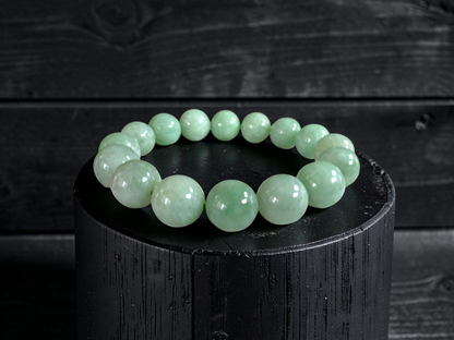 Japanese Winter Green Burmese A-Jade Beaded Bracelet (MADE IN JAPAN) (12.00 - 12.50 mm Each x 16 beads) 05052
