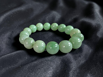 Japanese Winter Green Burmese A-Jade Beaded Bracelet (MADE IN JAPAN) (12.00 - 12.50 mm Each x 16 beads) 05052