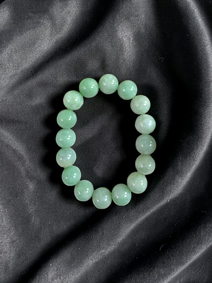 Japanese Winter Green Burmese A-Jade Beaded Bracelet (MADE IN JAPAN) (12.00 - 12.50 mm Each x 16 beads) 05052