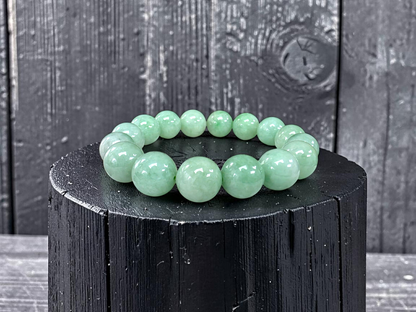 Japanese Winter Green Burmese A-Jade Beaded Bracelet (MADE IN JAPAN) (12.00 - 12.50 mm Each x 16 beads) 05053