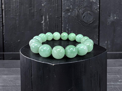 Japanese Winter Green Burmese A-Jade Beaded Bracelet (MADE IN JAPAN) (12.00 - 12.50 mm Each x 16 beads) 05053