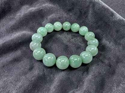 Japanese Winter Green Burmese A-Jade Beaded Bracelet (MADE IN JAPAN) (12.00 - 12.50 mm Each x 16 beads) 05053