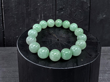 Japanese Winter Green Burmese A-Jade Beaded Bracelet (MADE IN JAPAN) (12.00 - 12.50 mm Each x 16 beads) 05053