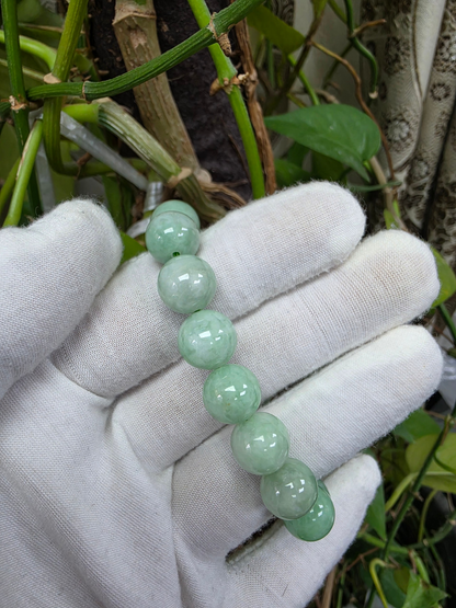 Japanese Winter Green Burmese A-Jade Beaded Bracelet (MADE IN JAPAN) (12.00 - 12.50 mm Each x 16 beads) 05053