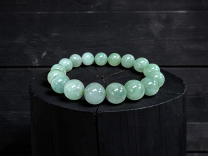 Japanese Winter Green Burmese A-Jade Beaded Bracelet (MADE IN JAPAN) (12.00 - 12.50 mm Each x 17 beads) 05054