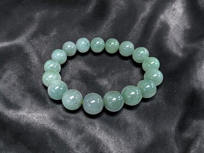 Japanese Winter Green Burmese A-Jade Beaded Bracelet (MADE IN JAPAN) (12.00 - 12.50 mm Each x 17 beads) 05054