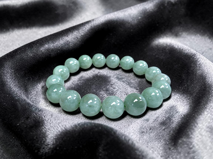 Japanese Winter Green Burmese A-Jade Beaded Bracelet (MADE IN JAPAN) (12.00 - 12.50 mm Each x 17 beads) 05055
