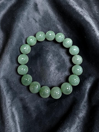 Japanese Winter Green Burmese A-Jade Beaded Bracelet (MADE IN JAPAN) (12.00 - 12.50 mm Each x 17 beads) 05055