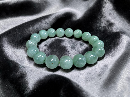 Japanese Winter Green Burmese A-Jade Beaded Bracelet (MADE IN JAPAN) (12.00 - 12.50 mm Each x 17 beads) 05055