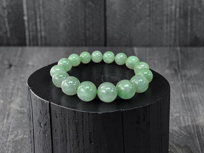 Japanese Winter Green Burmese A-Jade Beaded Bracelet (MADE IN JAPAN) (12.00 - 12.50 mm Each x 16 beads) 05056
