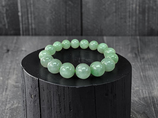 Japanese Winter Green Burmese A-Jade Beaded Bracelet (MADE IN JAPAN) (12.00 - 12.50 mm Each x 16 beads) 05056