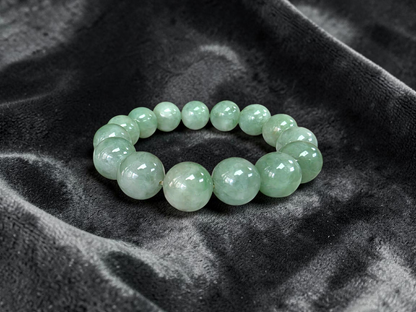 Japanese Winter Green Burmese A-Jade Beaded Bracelet (MADE IN JAPAN) (14.00 - 14.50 mm Each x 15 beads) 05057