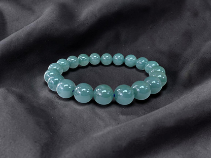 Japanese Blue-Green Guatemala A-Jade Icy Beaded Bracelet (MADE IN JAPAN) (9.5-10mm Each x 20 beads) 05058