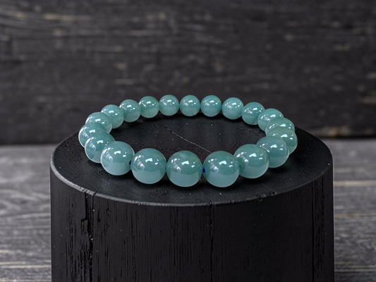 Japanese Blue-Green Guatemala A-Jade Icy Beaded Bracelet (MADE IN JAPAN) (9.5-10mm Each x 20 beads) 05058