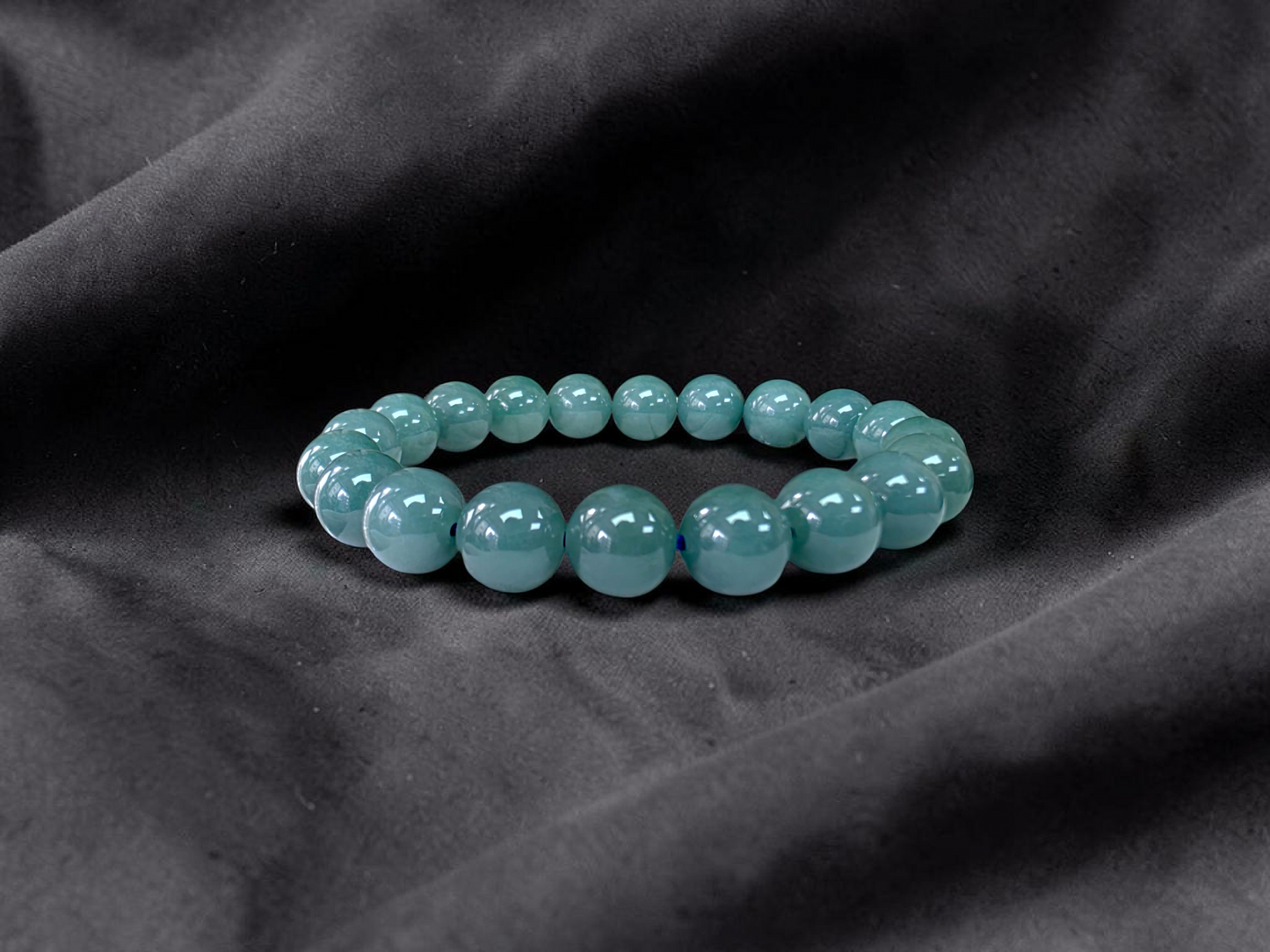 Japanese Blue-Green Guatemala A-Jade Icy Beaded Bracelet (MADE IN JAPAN) (9.5-10mm Each x 20 beads) 05058