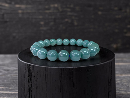 Japanese Blue-Green Guatemala A-Jade Icy Beaded Bracelet (MADE IN JAPAN) (9.5-10mm Each x 20 beads) 05058
