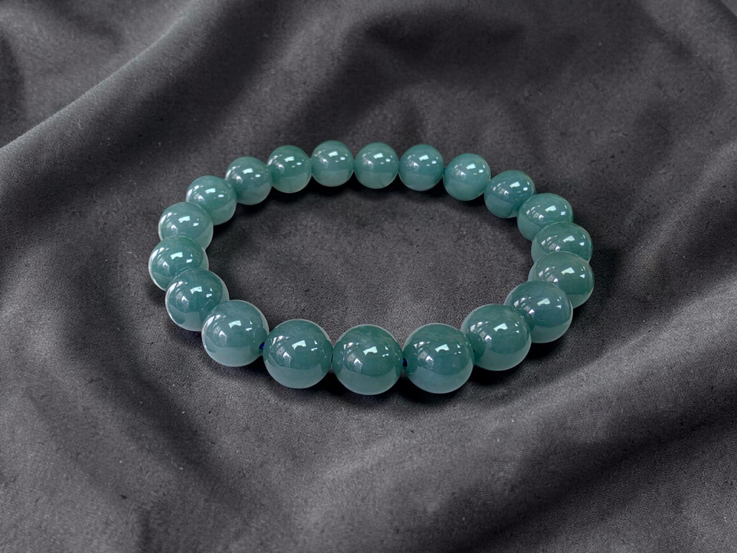 Japanese Blue-Green Guatemala A-Jade Icy Beaded Bracelet (MADE IN JAPAN) (9.5-10mm Each x 20 beads) 05058