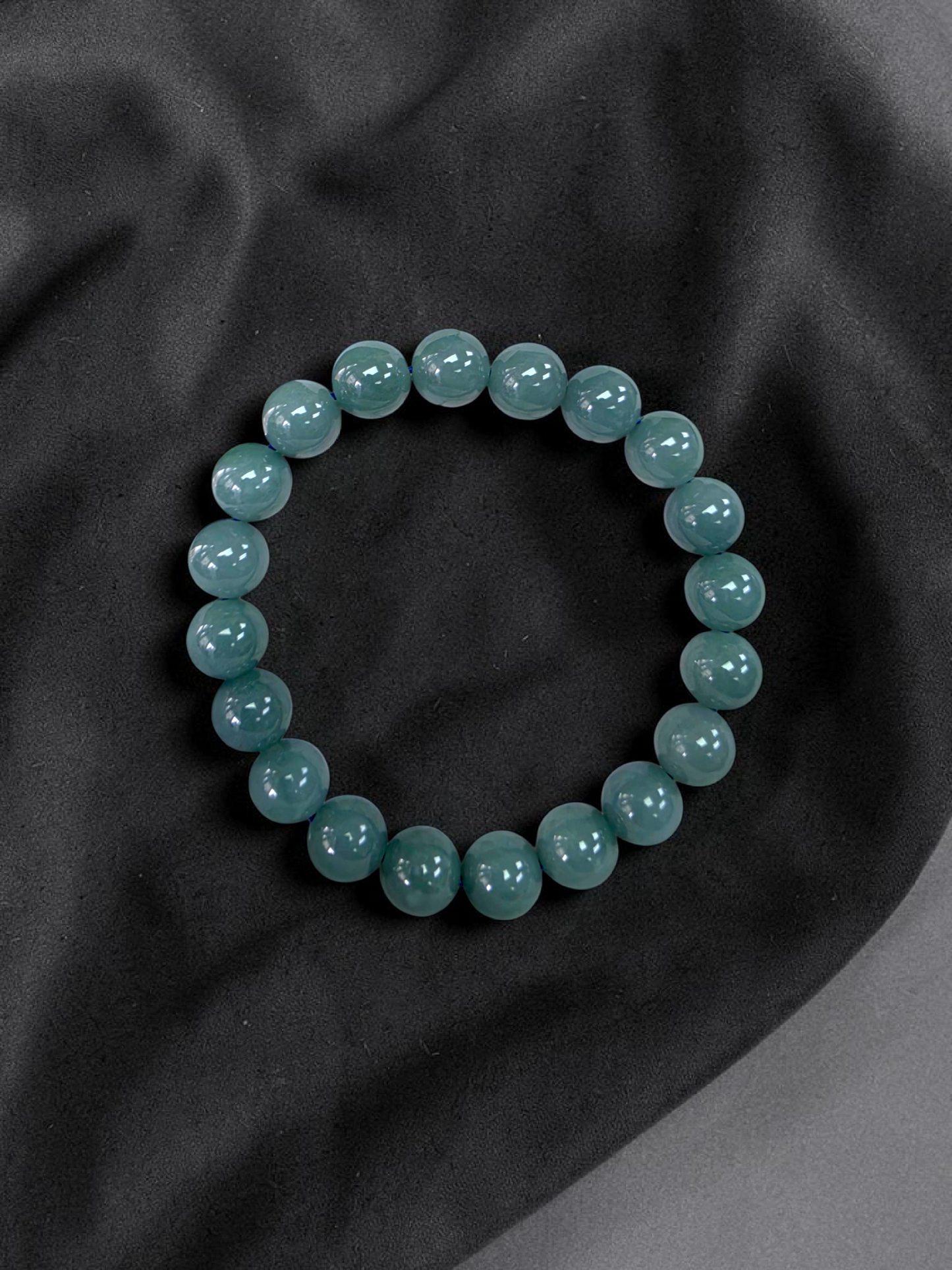 Japanese Blue-Green Guatemala A-Jade Icy Beaded Bracelet (MADE IN JAPAN) (9.5-10mm Each x 20 beads) 05058