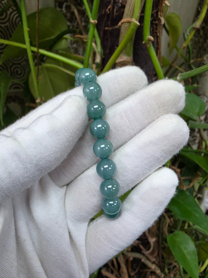 Japanese Blue-Green Guatemala A-Jade Icy Beaded Bracelet (MADE IN JAPAN) (9.5-10mm Each x 20 beads) 05058