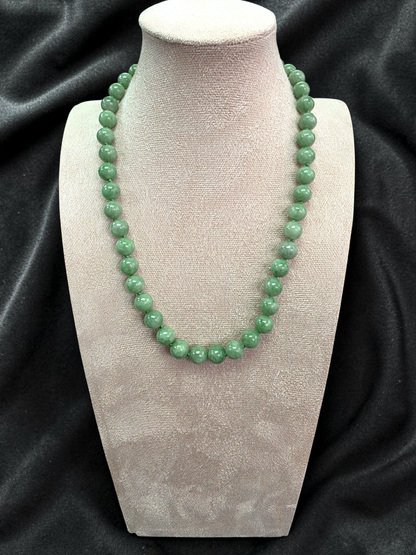 Winter Green Burmese A-Jade Beaded Long Necklace - 17.80 inches (9mm Each x 46 Beads) with Sterling Silver 925 - 10014