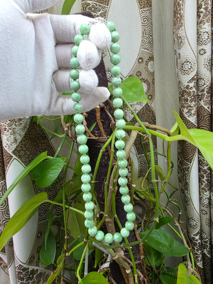 Winter Green Burmese A-Jade Beaded Long Necklace - 17.80 inches (9mm Each x 46 Beads) with Sterling Silver 925 - 10014