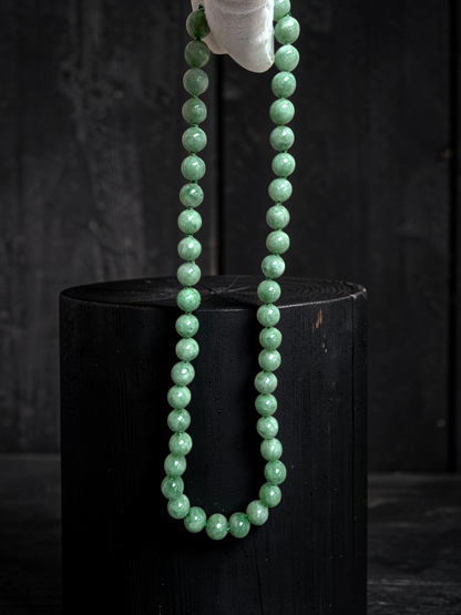 Winter Green Burmese A-Jade Beaded Long Necklace - 17.80 inches (9mm Each x 46 Beads) with Sterling Silver 925 - 10014