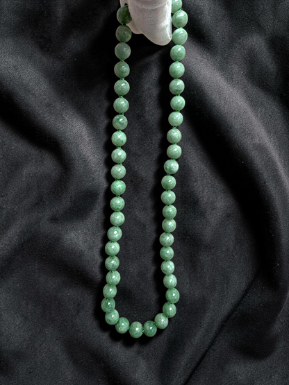 Winter Green Burmese A-Jade Beaded Long Necklace - 17.80 inches (9mm Each x 46 Beads) with Sterling Silver 925 - 10014